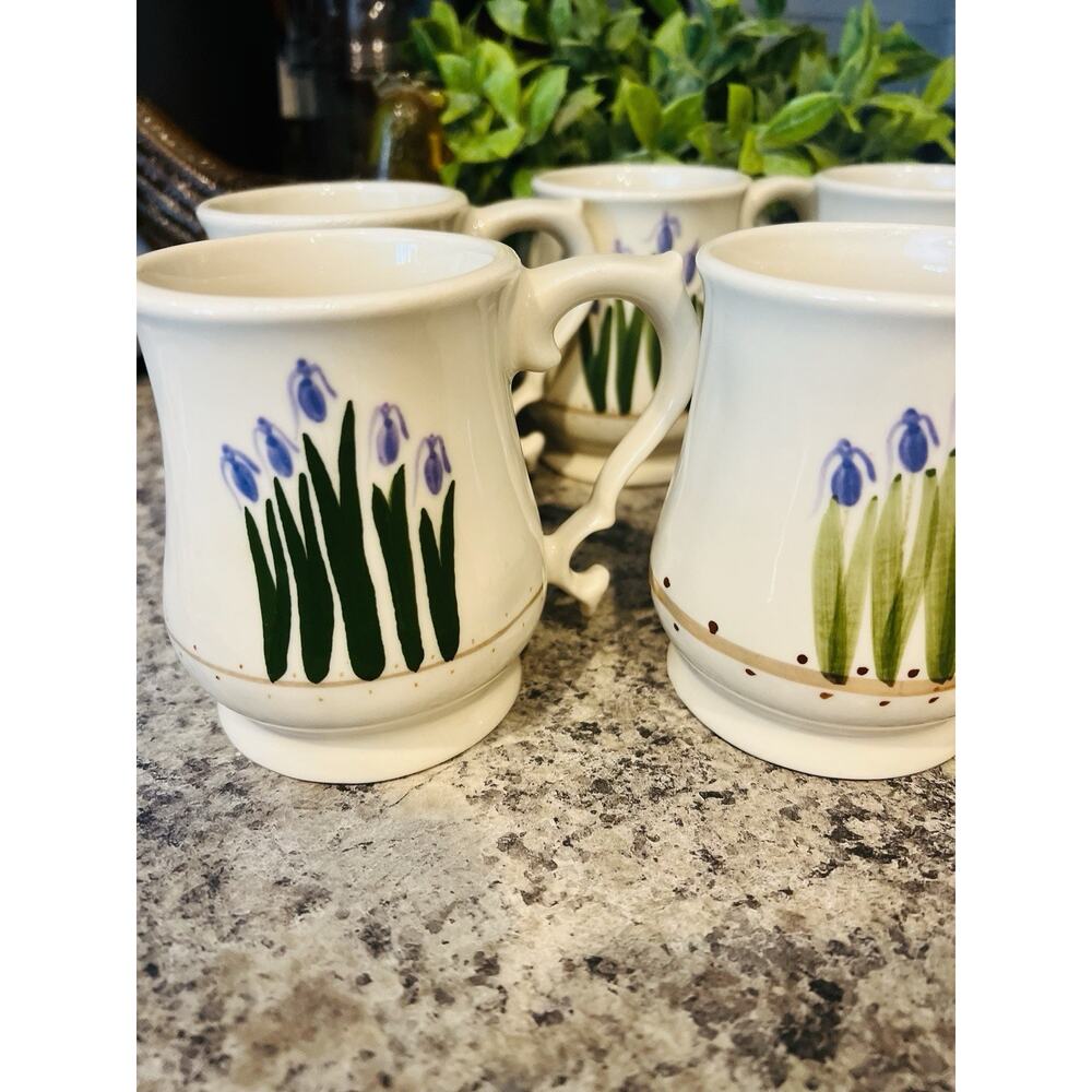 White Floral Pottery Coffee Mugs Marked Chartstone USA Set Of 6 Tea Cup - Picture 3 of 11